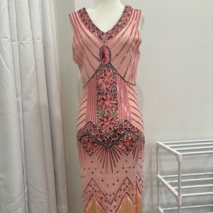 Pink 1920s flapper girl dress